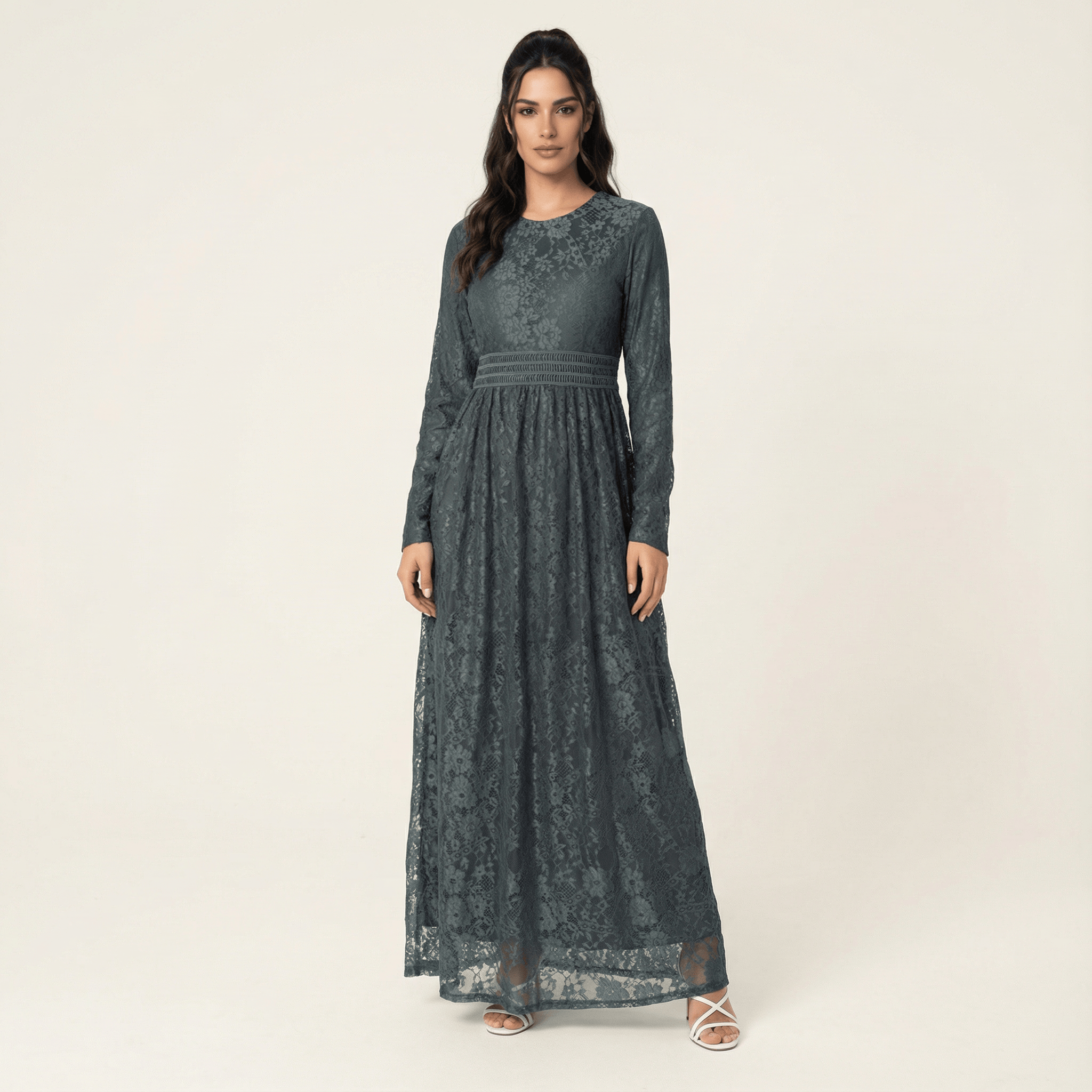 Monroe Gray Lace Maxi Dress