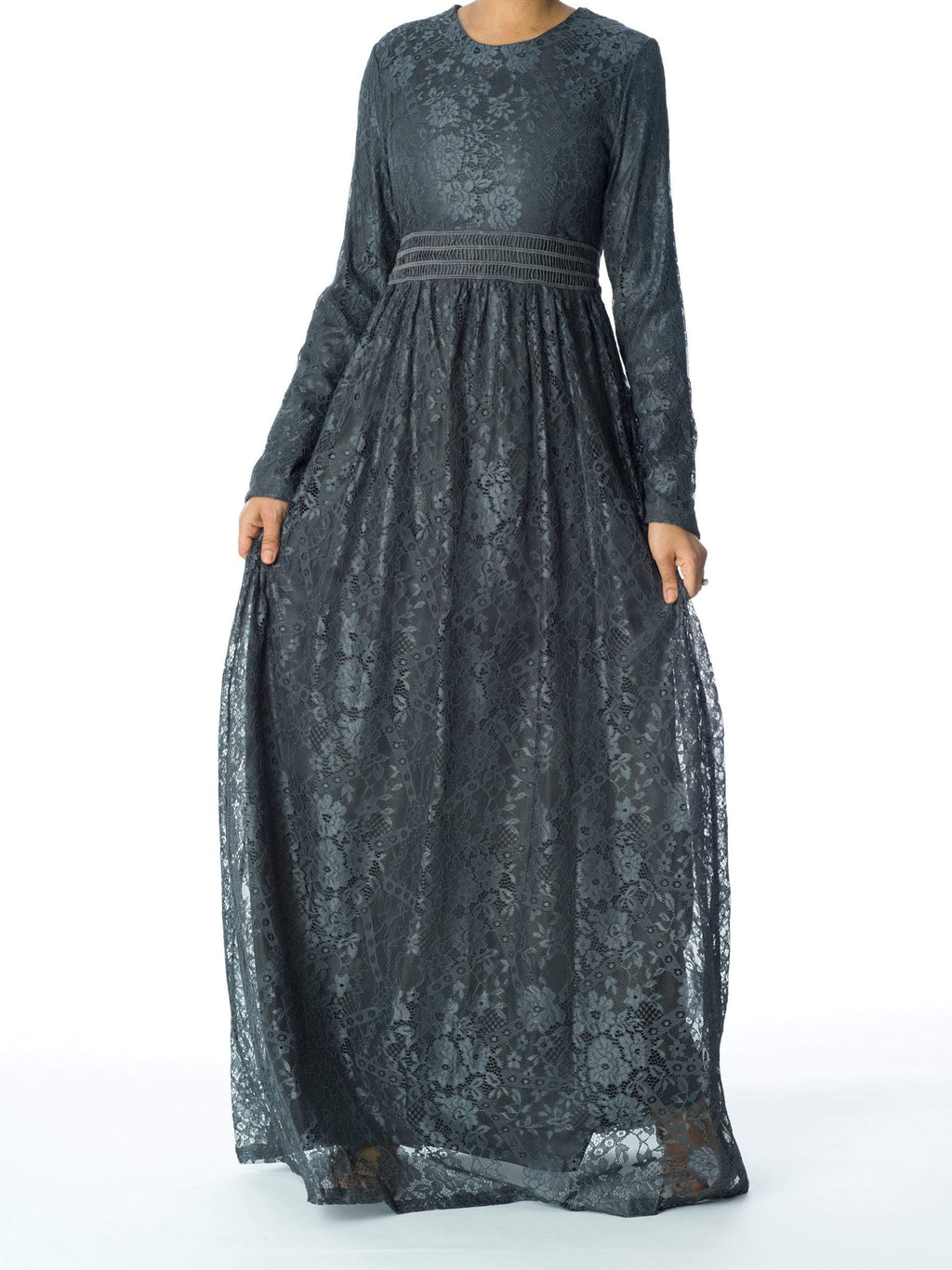 Monroe Gray Lace Maxi Dress