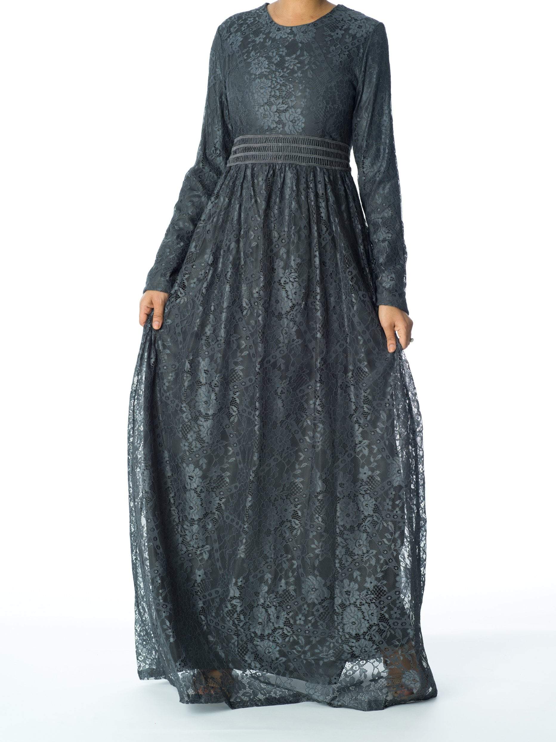 Monroe Gray Lace Maxi Dress