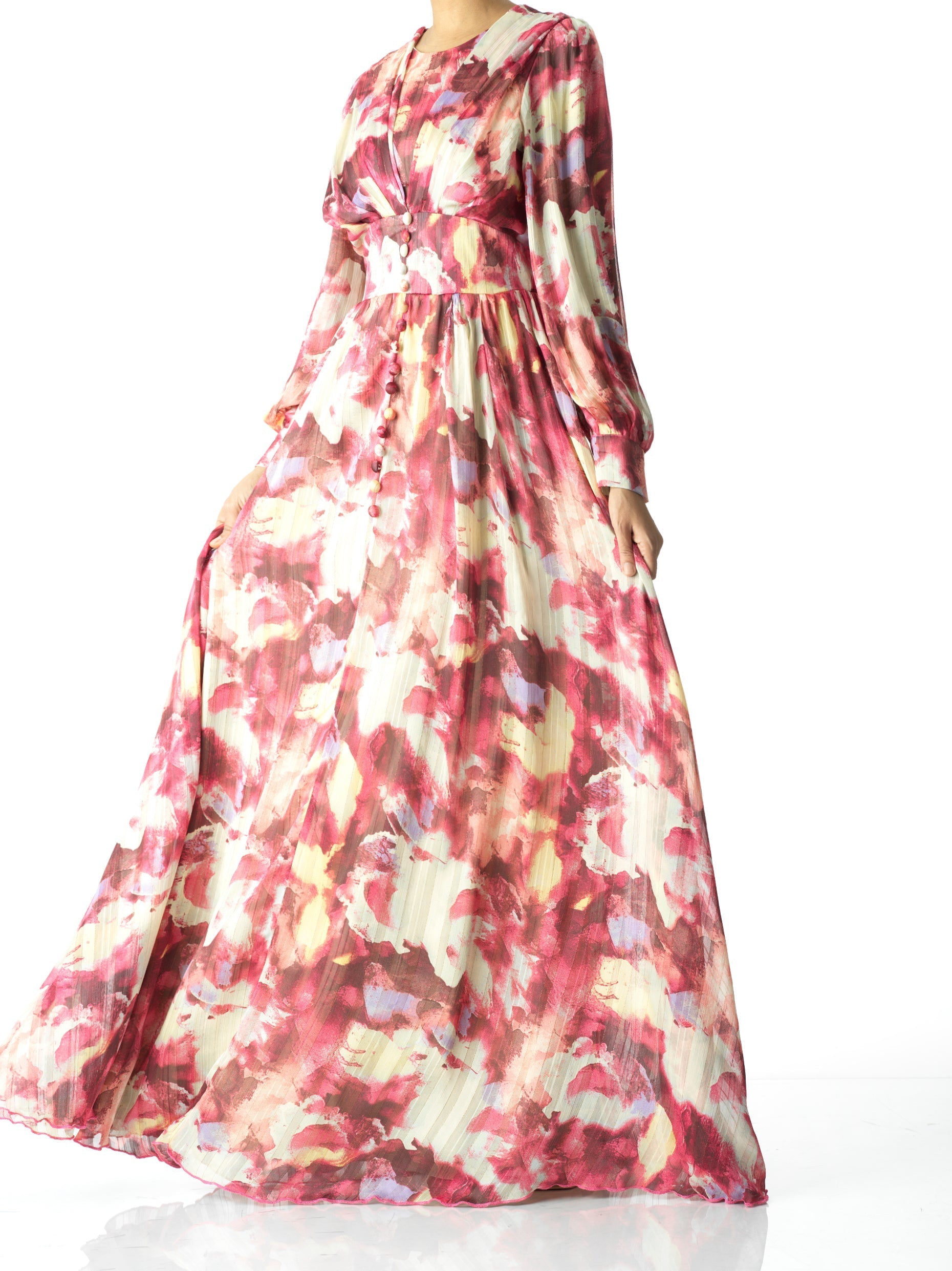 Ilaria Pink Watercolour Floral Maxi Dress