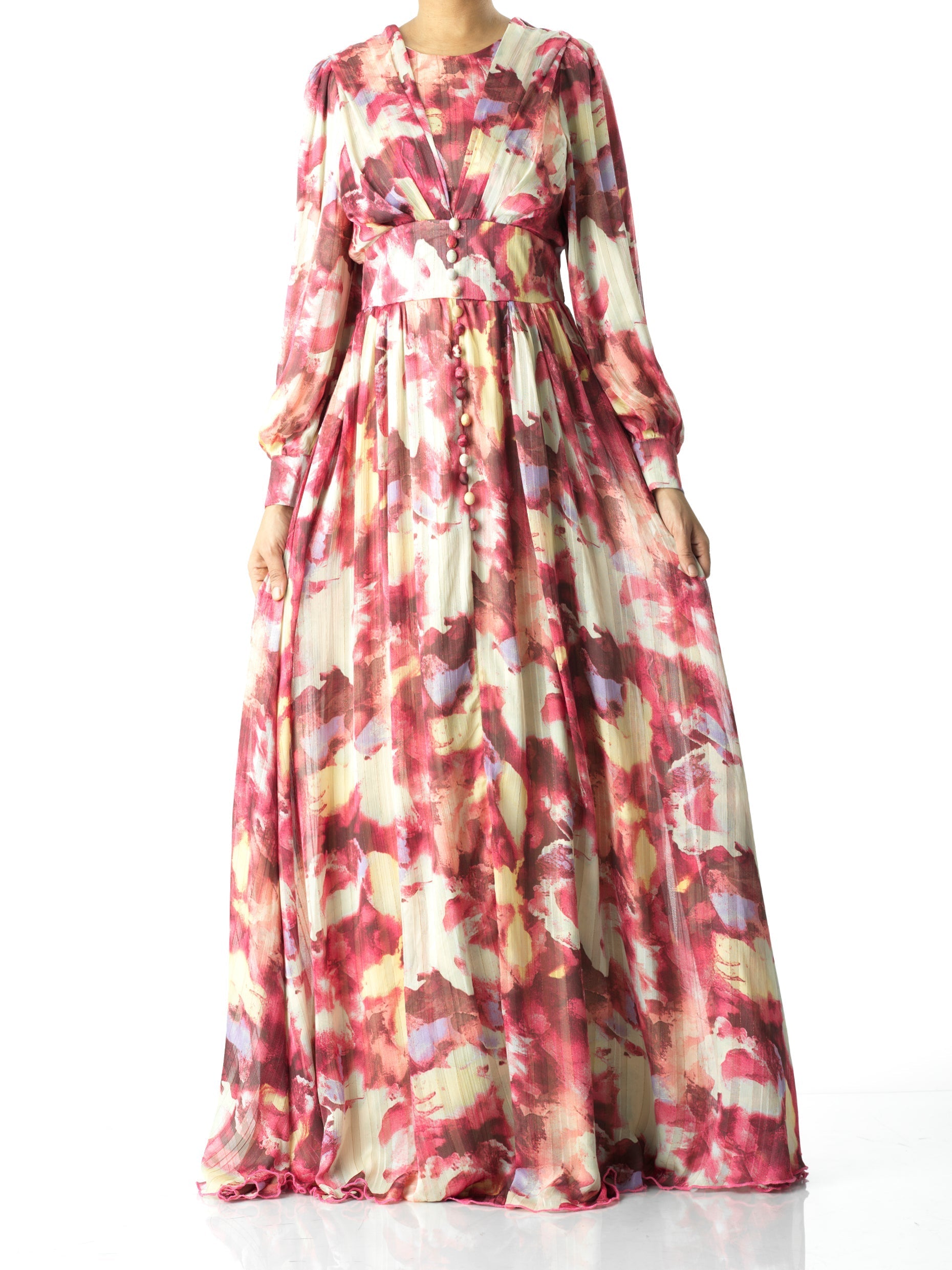 Ilaria Pink Watercolour Floral Maxi Dress