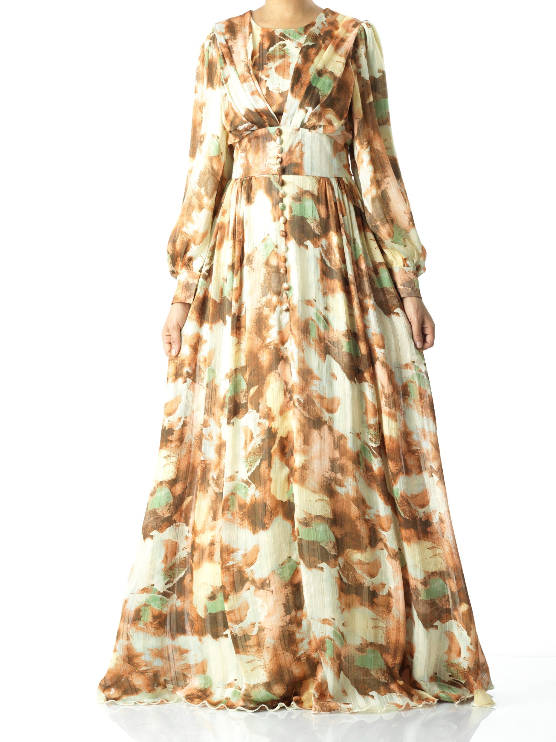 Ilaria Mocha Watercolour Floral Maxi Dress