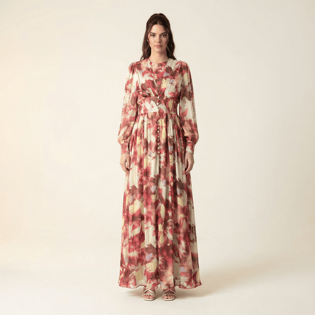 Ilaria Pink Watercolour Floral Maxi Dress