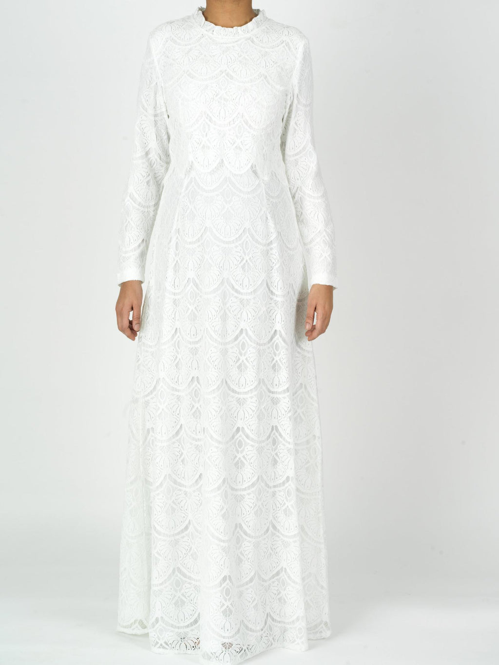 Linnea White Lace-Bodice Maxi Dress