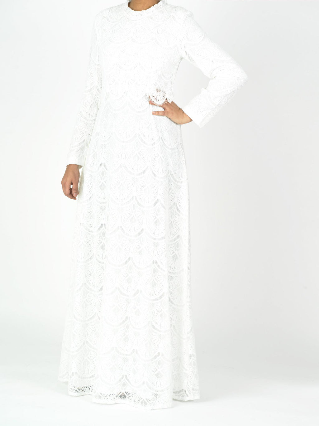 Linnea White Lace-Bodice Maxi Dress