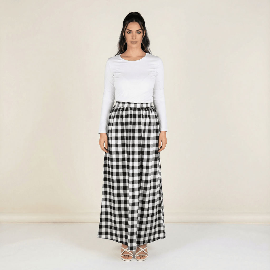 Eden White Plaid Maxi Skirt