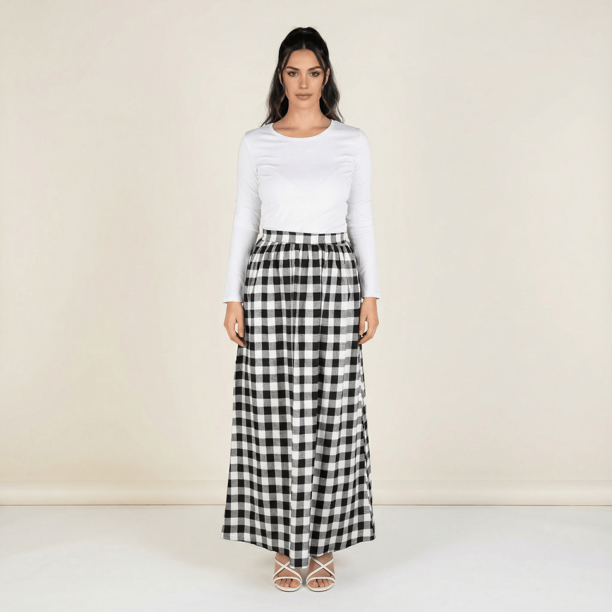 Eden White Plaid Maxi Skirt