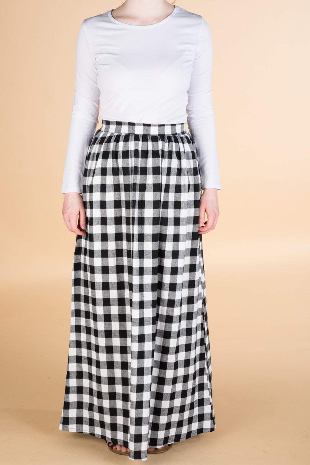 Eden White Plaid Maxi Skirt
