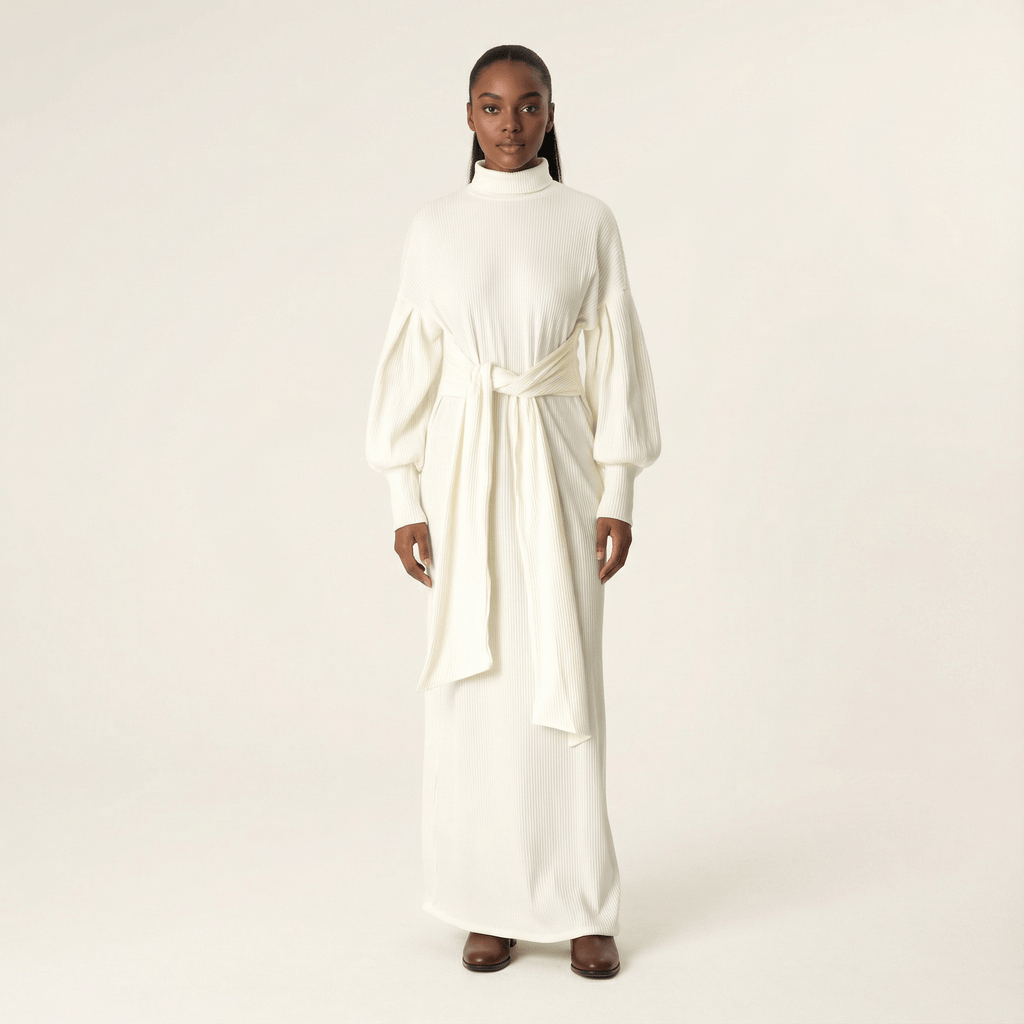 Bexlee White Ribbed Turtleneck Sweater Dress