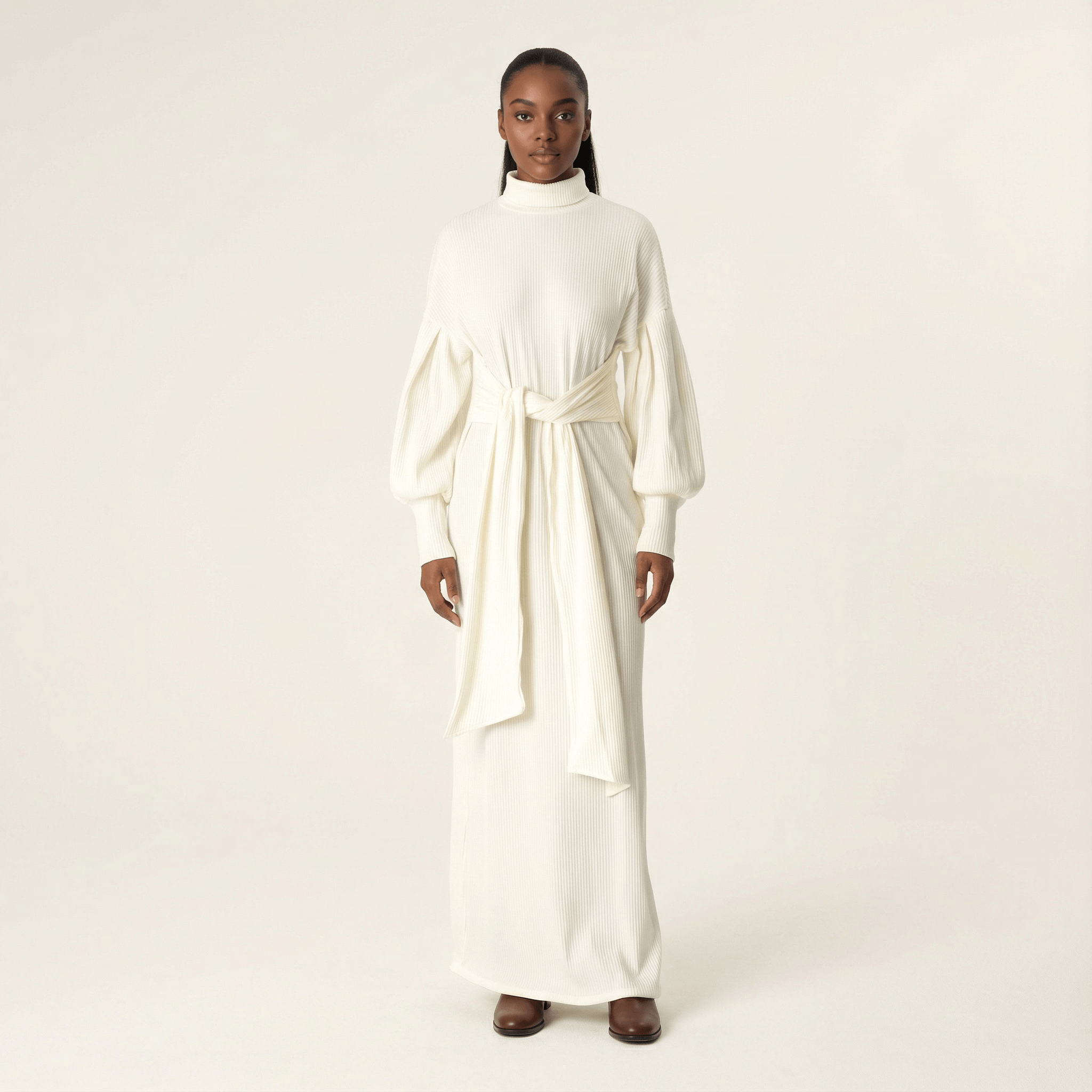 Bexlee White Ribbed Turtleneck Sweater Dress