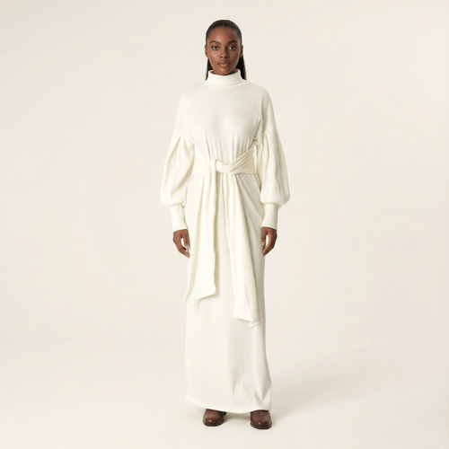 Bexlee White Ribbed Turtleneck Sweater Dress