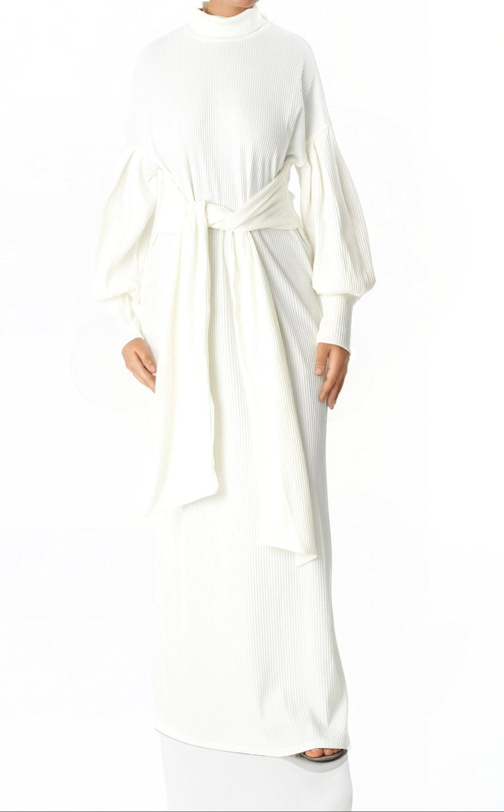 Bexlee White Ribbed Turtleneck Sweater Dress