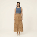 Vivian Carmel Cheetah Tiered Maxi Skirt