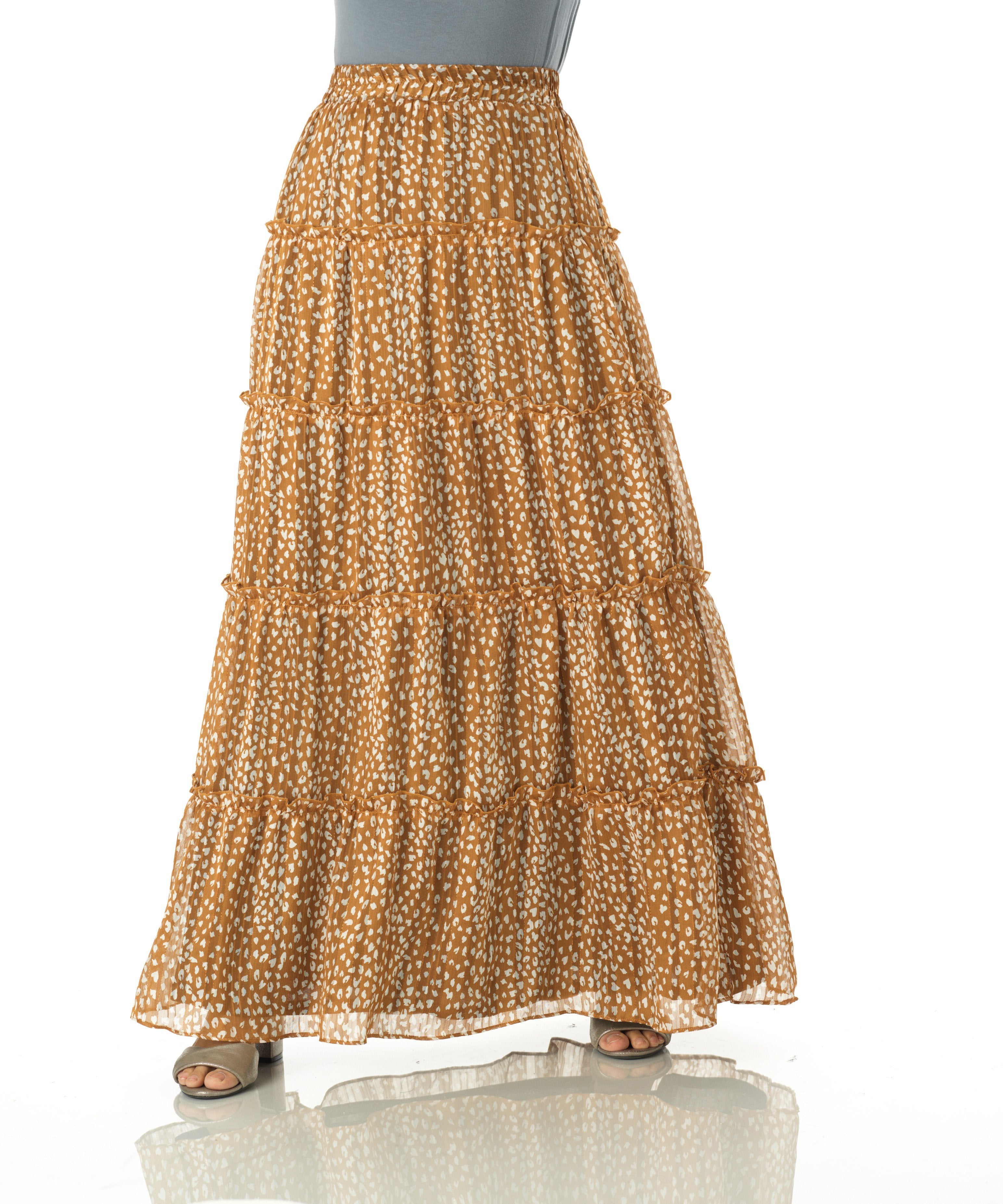 Vivian Carmel Cheetah Tiered Maxi Skirt