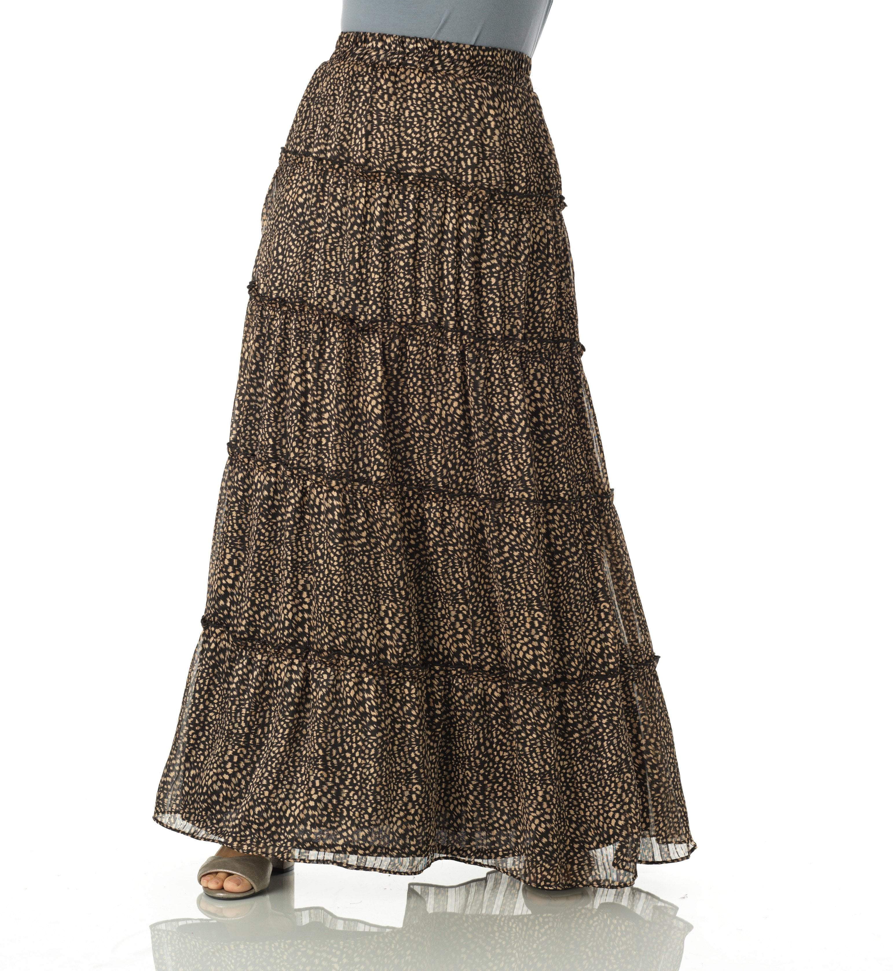 Vera Black Cheetah Tiered Maxi Skirt