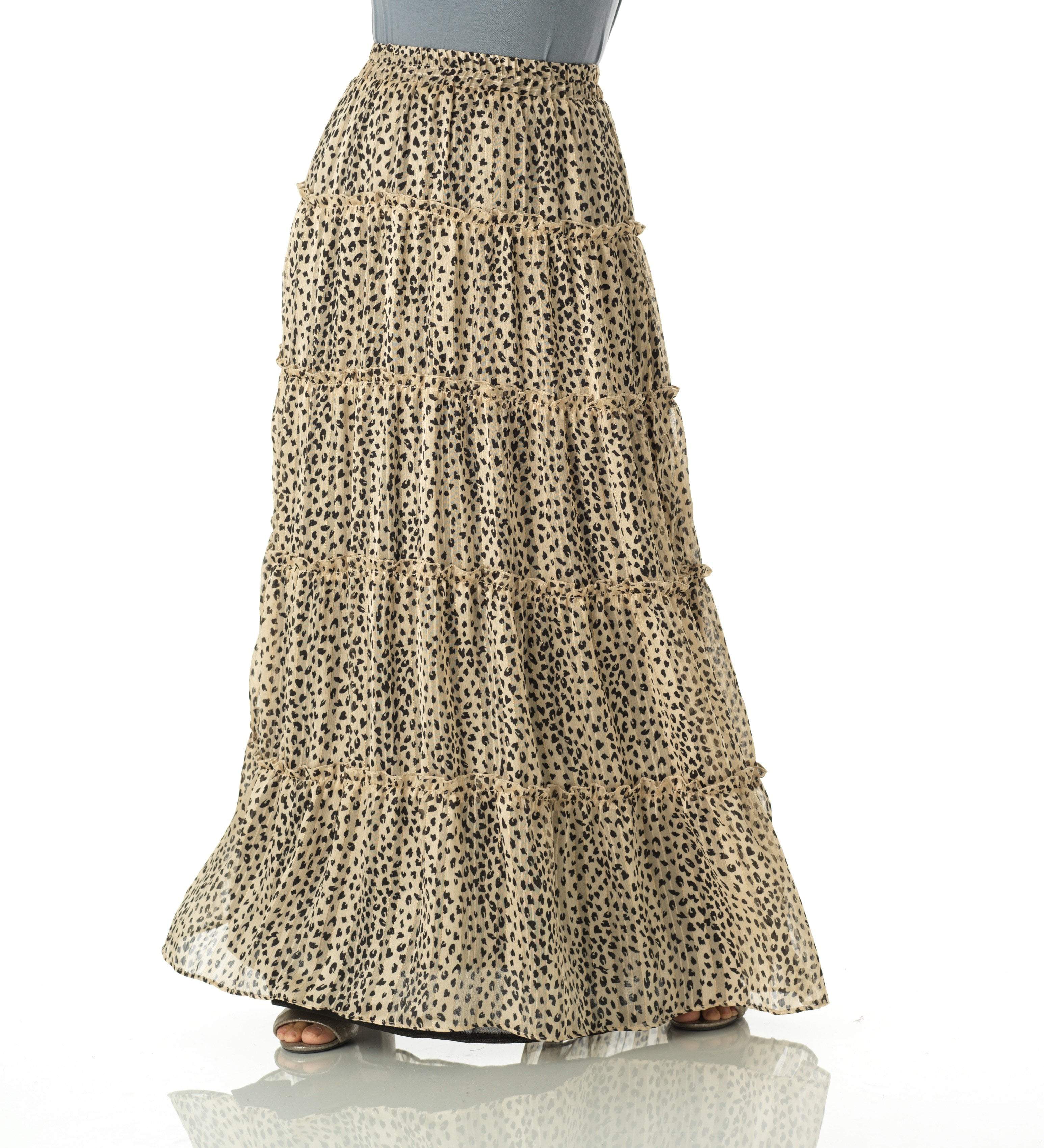 Vera Ivory Cheetah Tiered Maxi Skirt