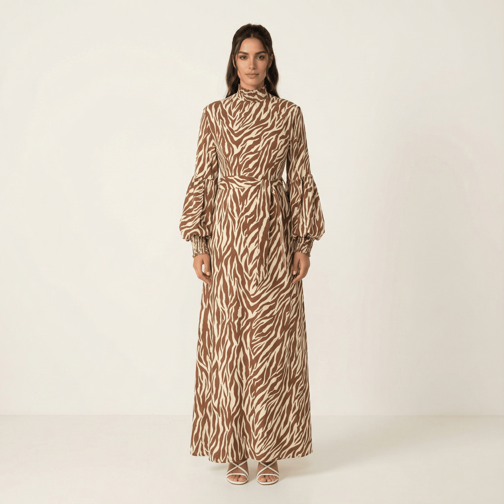 Carsyn Brown Zebra-Print Maxi Dress