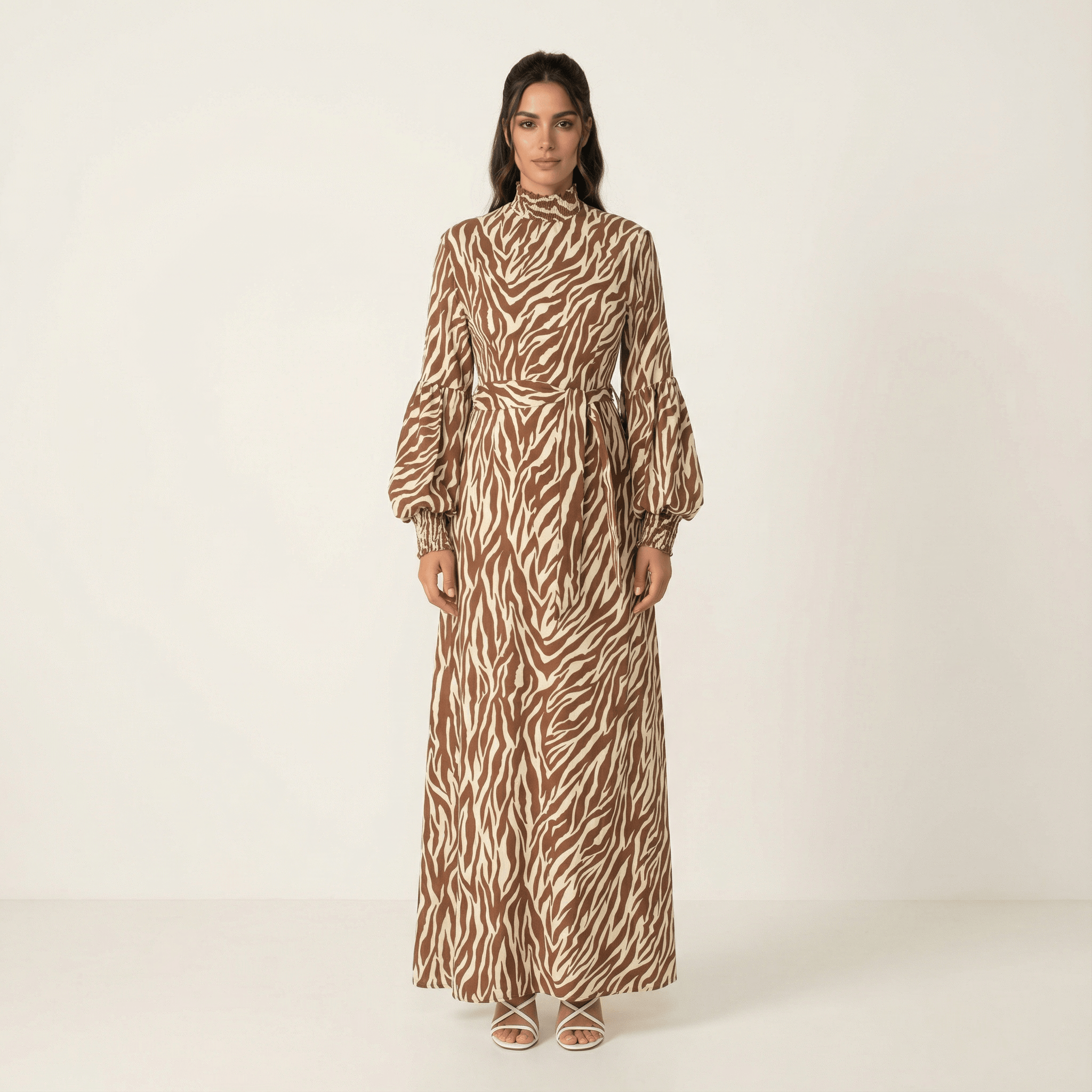 Carsyn Brown Zebra-Print Maxi Dress