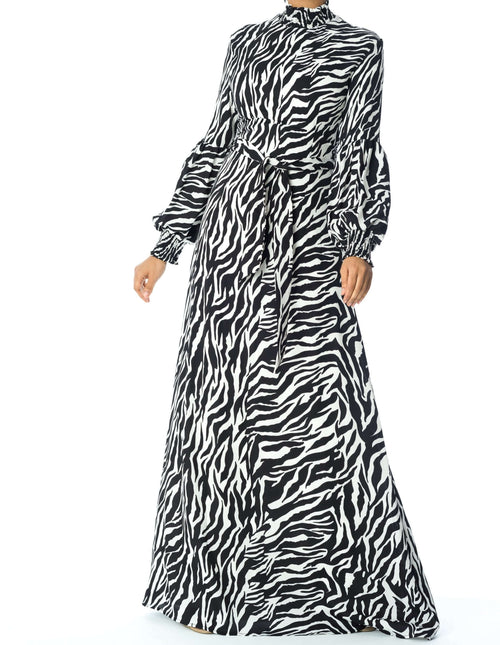 Catalina Black/white Zebra-Print Maxi Dress