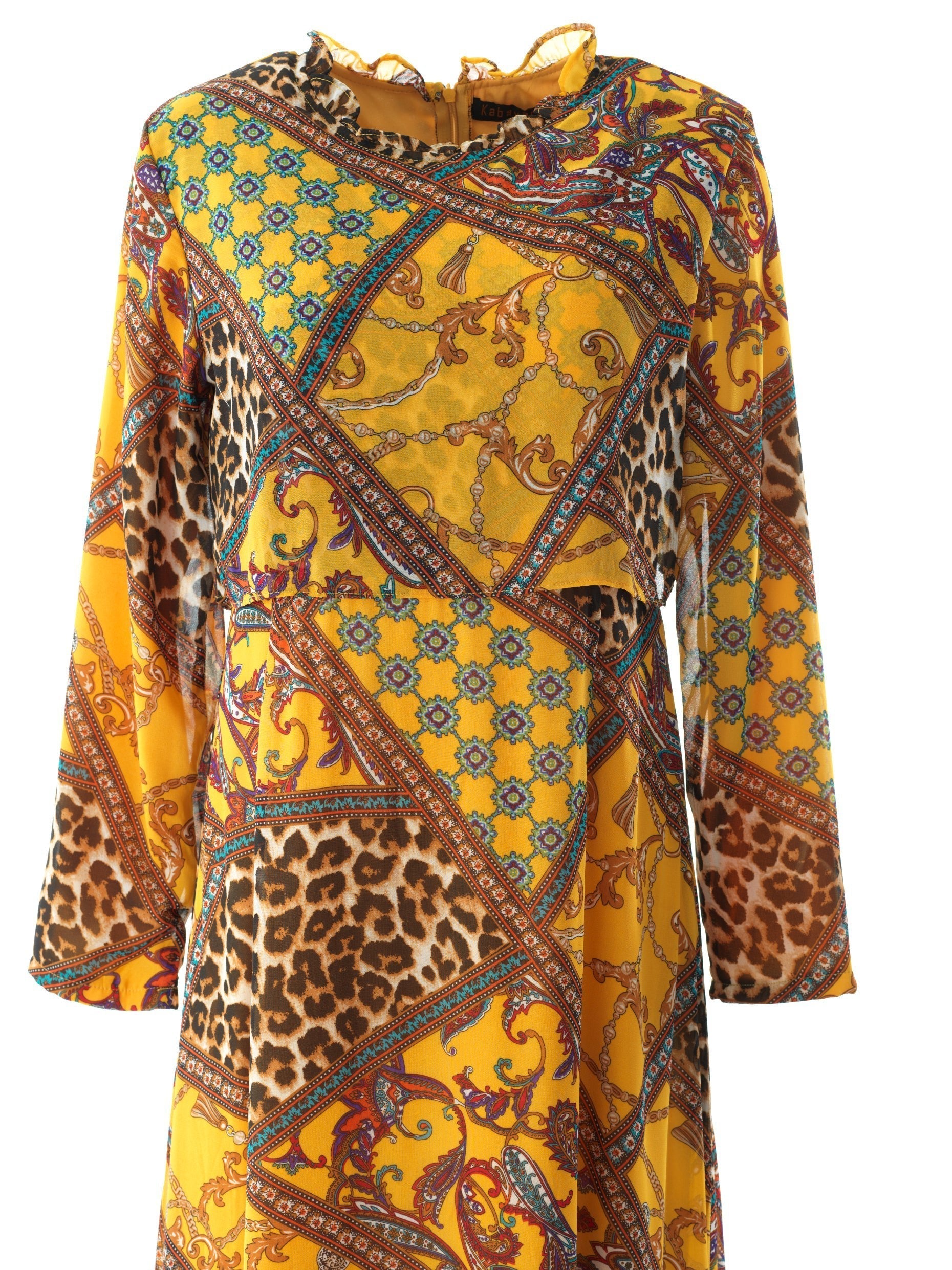 Sol Yellow Mixed-Print Maxi Dress