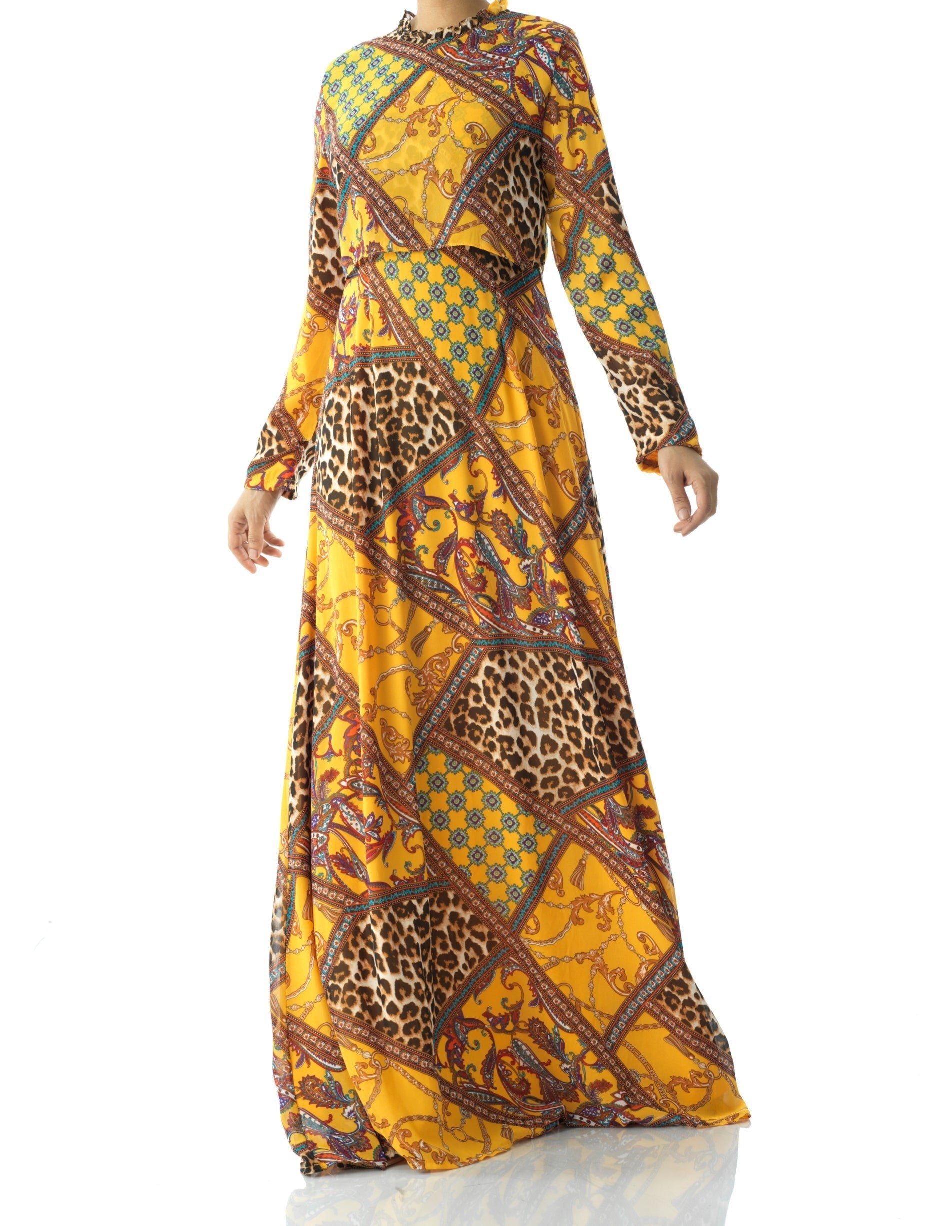 Sol Yellow Mixed-Print Maxi Dress