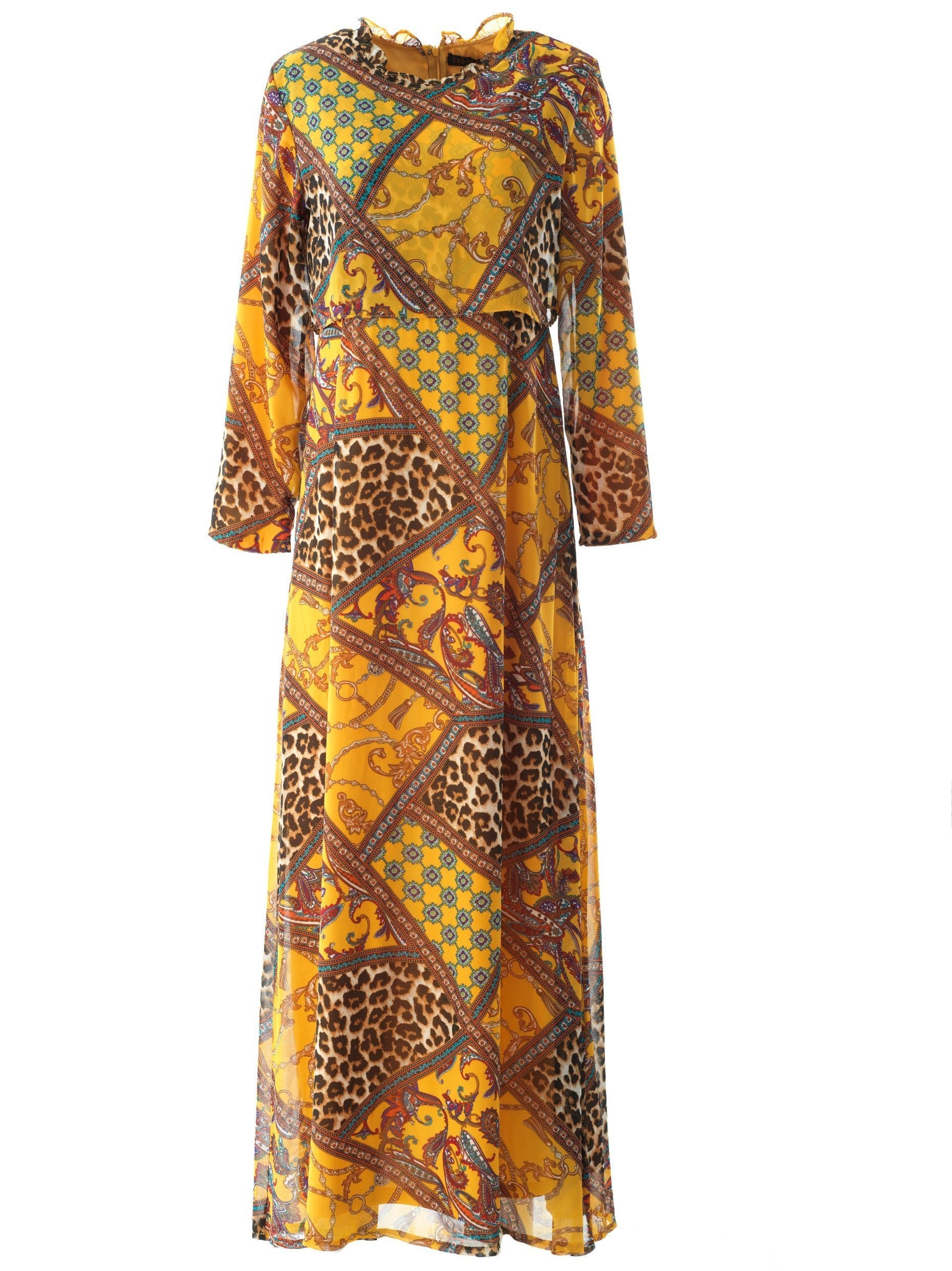 Sol Yellow Mixed-Print Maxi Dress