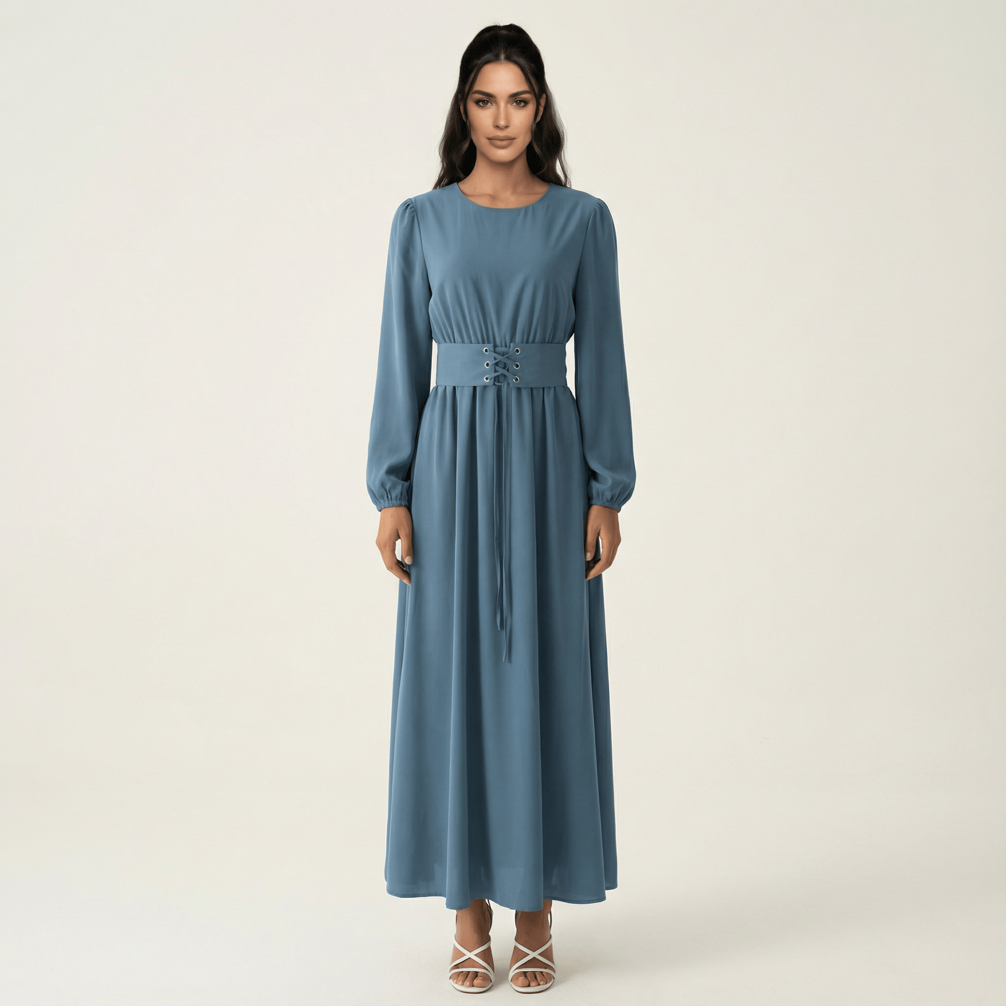 Crosby Dusty Blue Belted Maxi Dress