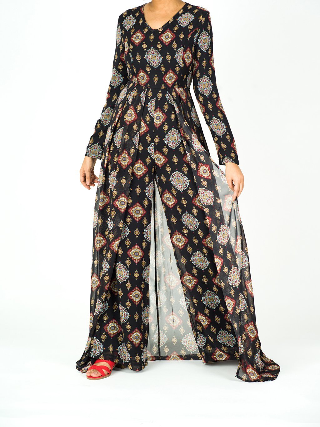 Millie Zenovia Long-Sleeve Playsuit Maxi